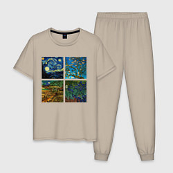 Пижама хлопковая мужская Ван Гог картины, цвет: миндальный