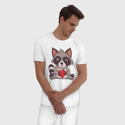 Пижама хлопковая мужская Енотик с Сердечком, цвет: белый — фото 2