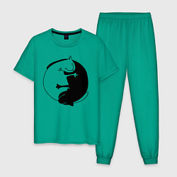 Пижама хлопковая мужская Инь-Янь Коты, цвет: зеленый