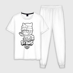 Пижама хлопковая мужская Brawl Stars SANDY раскраска, цвет: белый