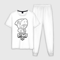Пижама хлопковая мужская Brawl Stars LEON раскраска, цвет: белый