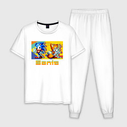 Пижама хлопковая мужская Sonic mania 8-бит, цвет: белый