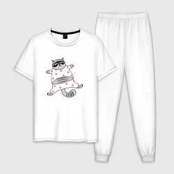 Пижама хлопковая мужская Мартовский кот, цвет: белый