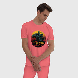 Пижама хлопковая мужская Godzilla in circle, цвет: коралловый — фото 2