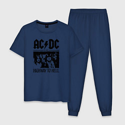 Пижама хлопковая мужская ACDC highway to hell, цвет: тёмно-синий