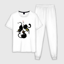 Пижама хлопковая мужская Три черных кошки, цвет: белый