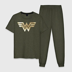 Пижама хлопковая мужская Wonder Woman logo, цвет: меланж-хаки