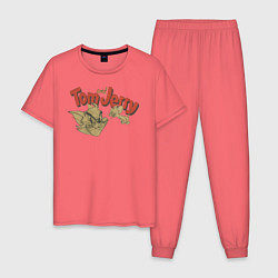 Пижама хлопковая мужская Tom & Jerry: Retro, цвет: коралловый