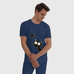 Пижама хлопковая мужская Котик и паучек, цвет: тёмно-синий — фото 2