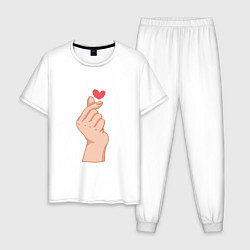 Пижама хлопковая мужская Корейское сердечко, цвет: белый