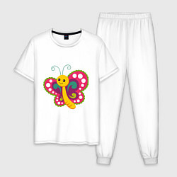 Пижама хлопковая мужская Бабочка, цвет: белый