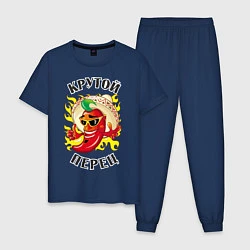 Пижама хлопковая мужская Крутой мексиканский перец, цвет: тёмно-синий