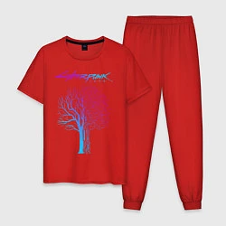 Пижама хлопковая мужская ДЕРЕВО CYBERPUNK 2077, цвет: красный