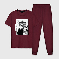 Пижама хлопковая мужская No-Face Spirited Away Ghibli, цвет: меланж-бордовый