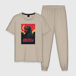 Пижама хлопковая мужская Godzilla, цвет: миндальный