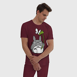 Пижама хлопковая мужская Totoro и бабочка, цвет: меланж-бордовый — фото 2