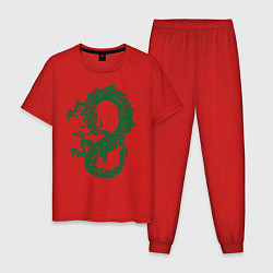 Пижама хлопковая мужская Древний китайский дракон, цвет: красный