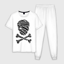 Пижама хлопковая мужская Череп и кости в бинтах, цвет: белый