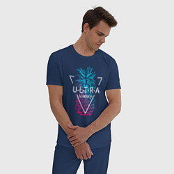 Пижама хлопковая мужская Ананас с надписью Ultra summer, цвет: тёмно-синий — фото 2