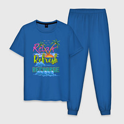 Пижама хлопковая мужская 8 бит Отпуск цвета синий — фото 1