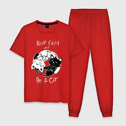 Пижама хлопковая мужская Просто будь Котом, цвет: красный