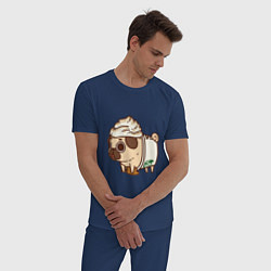 Пижама хлопковая мужская Сладкий мопс, цвет: тёмно-синий — фото 2