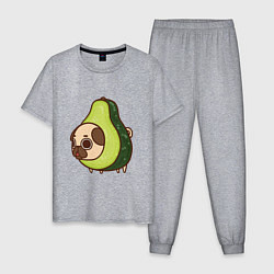 Пижама хлопковая мужская Мопс-авокадо, цвет: меланж