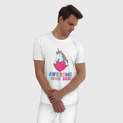 Пижама хлопковая мужская Единорог 2021, цвет: белый — фото 2