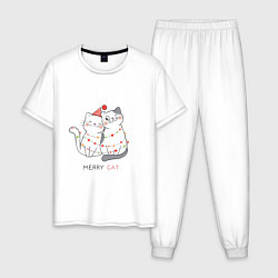 Пижама хлопковая мужская Merry Cat, цвет: белый