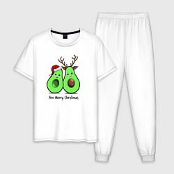 Пижама хлопковая мужская Новогодний авокадо, цвет: белый