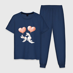 Пижама хлопковая мужская Пара влюбленных зайчиков, цвет: тёмно-синий