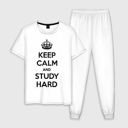 Пижама хлопковая мужская Keep Calm & Study Hard, цвет: белый