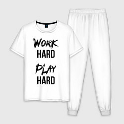 Пижама хлопковая мужская Work hard Play hard, цвет: белый