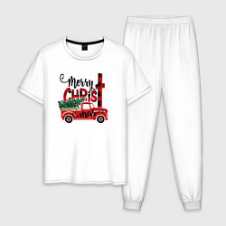 Пижама хлопковая мужская Merry christmas, цвет: белый