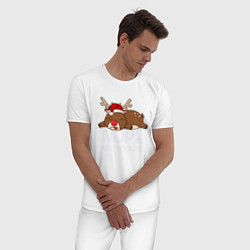 Пижама хлопковая мужская Рождественский Олень, цвет: белый — фото 2