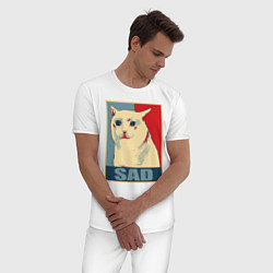 Пижама хлопковая мужская Sad Cat, цвет: белый — фото 2