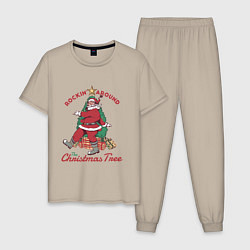 Пижама хлопковая мужская Rockin Santa, цвет: миндальный