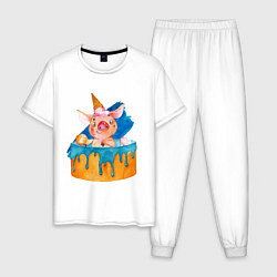 Пижама хлопковая мужская Свинка, цвет: белый