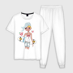 Пижама хлопковая мужская Мечтательная, цвет: белый