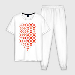 Пижама хлопковая мужская Белорусская вышиванка, цвет: белый