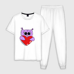 Пижама хлопковая мужская Совушка с сердечком, цвет: белый