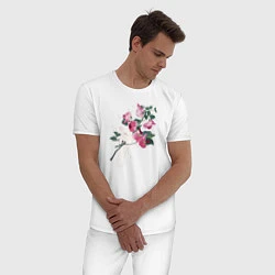 Пижама хлопковая мужская Flowers, цвет: белый — фото 2