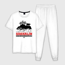 Пижама хлопковая мужская Сахалин - лучшее место планеты, цвет: белый