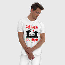 Пижама хлопковая мужская Сахалин - это любовь, цвет: белый — фото 2