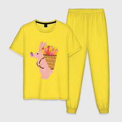 Пижама хлопковая мужская Весенний кролик с цветами, цвет: желтый