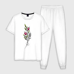 Пижама хлопковая мужская Graphic flower, цвет: белый