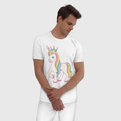 Пижама хлопковая мужская Единорог корона лошадка, цвет: белый — фото 2