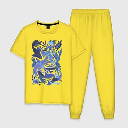 Пижама хлопковая мужская Птицы-рыбы, цвет: желтый
