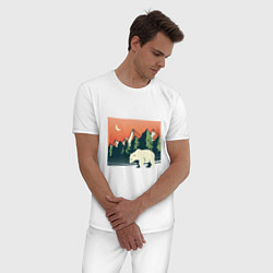 Пижама хлопковая мужская Белый медведь пейзаж с горами, цвет: белый — фото 2
