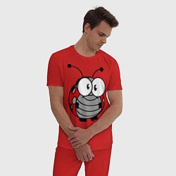 Пижама хлопковая мужская Удивленная божья коровка, цвет: красный — фото 2